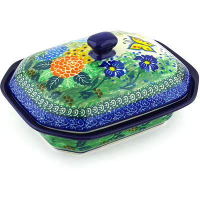 Polish Pottery Dish with Cover 8&quot; Spring Garden UNIKAT
