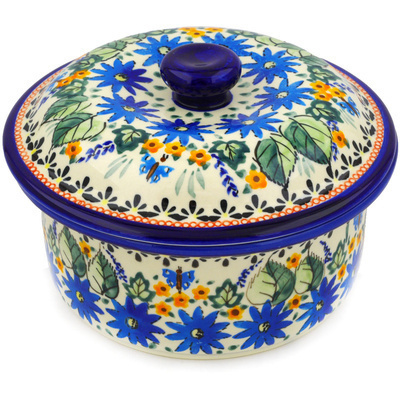 Polish Pottery Dish with Cover 8&quot; Spring Splendor UNIKAT