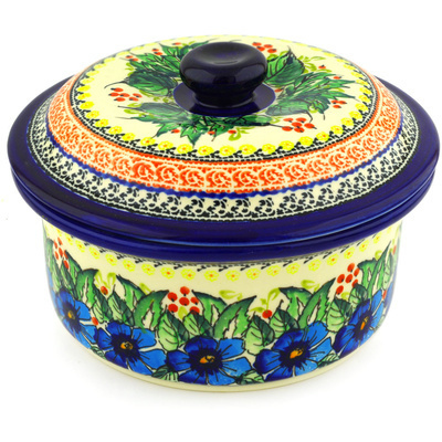 Polish Pottery Dish with Cover 8&quot; Summer Splendor UNIKAT