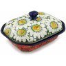 Polish Pottery Dish with Cover 8&quot; Sweet Red Petals UNIKAT