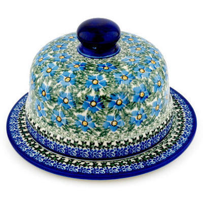 Polish Pottery Dish with Cover 9&quot; Blue Daisy Dream UNIKAT