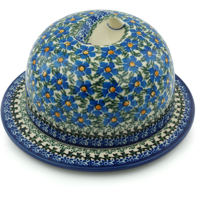 Polish Pottery Dish with Cover 9&quot; Blue Daisy Dream UNIKAT