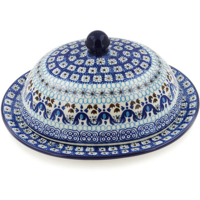 Polish Pottery Dish with Cover 9&quot; Blue Ice