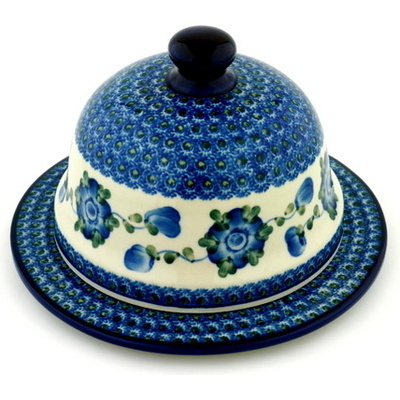 Polish Pottery Dish with Cover 9&quot; Blue Poppies