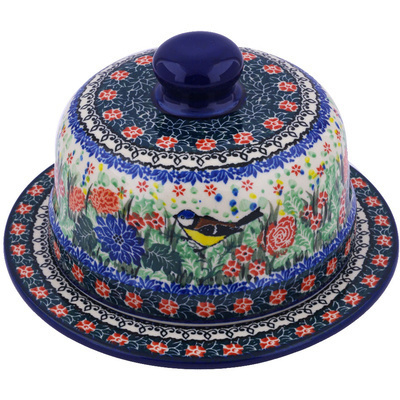 Polish Pottery Dish with Cover 9&quot; Garden Bird UNIKAT