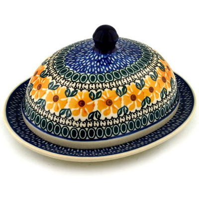 Polish Pottery Dish with Cover 9&quot; Golden Medley