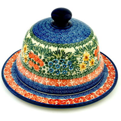 Polish Pottery Dish with Cover 9&quot; Perennial Border UNIKAT