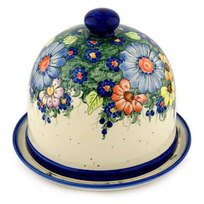 Polish Pottery Dish with Cover 9&quot; Summertime Blues UNIKAT