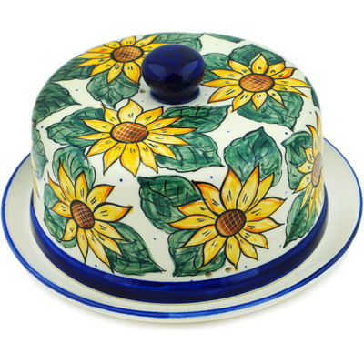 Polish Pottery Dish with Cover 9&quot; Sunflower Power UNIKAT