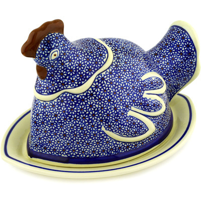 Polish Pottery Dish with Hen Cover 14&quot; Daisy Dreams