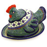 Polish Pottery Dish with Hen Cover 14&quot; Gingham Flowers