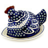 Polish Pottery Dish with Hen Cover 14&quot; Traditional Peacock