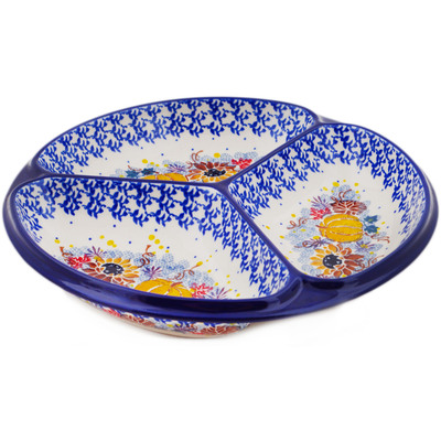 Polish Pottery Divided Dish 10&quot; Autumn Falling Leaves UNIKAT