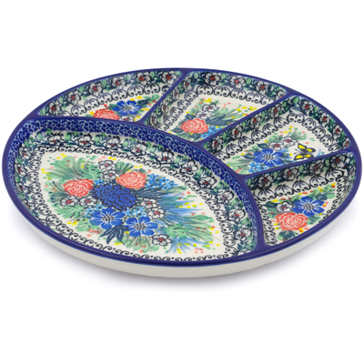 Polish Pottery Divided Dish 10&quot; Baby&#039;s Breath Butterfly UNIKAT