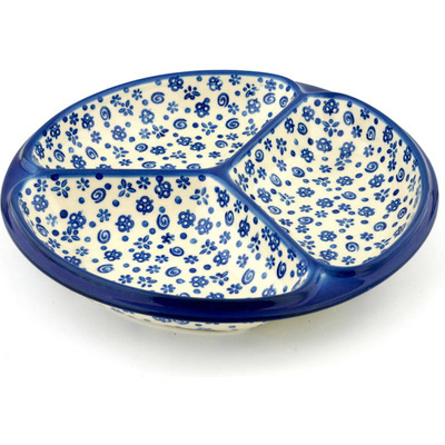 Polish Pottery Divided Dish 10&quot; Blue Confetti