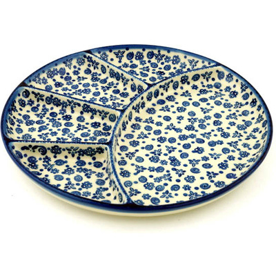 Polish Pottery Divided Dish 10&quot; Blue Confetti