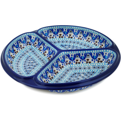 Polish Pottery Divided Dish 10&quot; Blue Ice