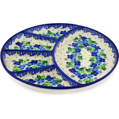 Polish Pottery Divided Dish 10&quot; Blue Phlox