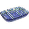 Polish Pottery Divided Dish 10&quot; Blue Rosette Wreath