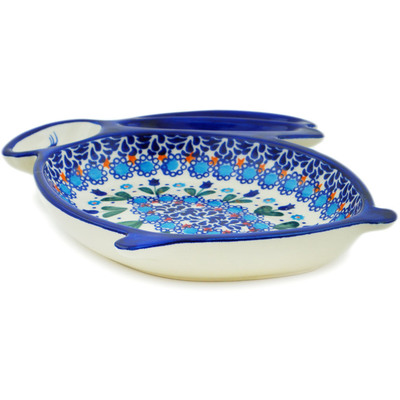 Polish Pottery Divided Dish 10&quot; Blue Tulip Garden UNIKAT