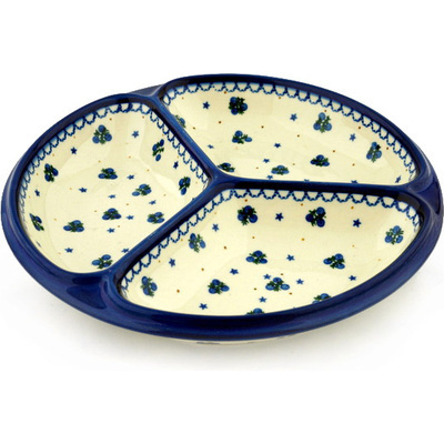 Polish Pottery Divided Dish 10&quot; Blueberry Stars