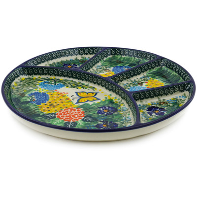 Polish Pottery Divided Dish 10&quot; Butterfly Garden UNIKAT