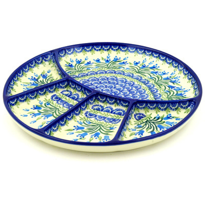 Polish Pottery Divided Dish 10&quot; Feathery Bluebells