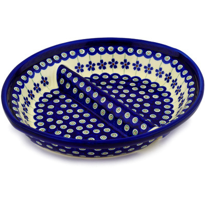 Polish Pottery Divided Dish 10&quot; Flowering Peacock