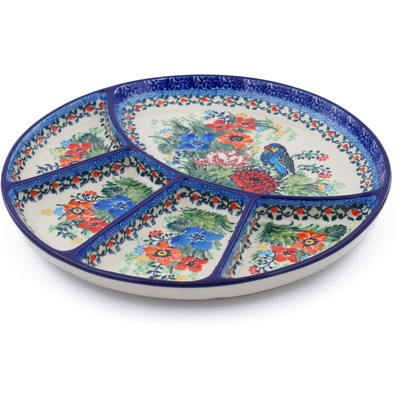 Polish Pottery Divided Dish 10&quot; Garden Parrot UNIKAT