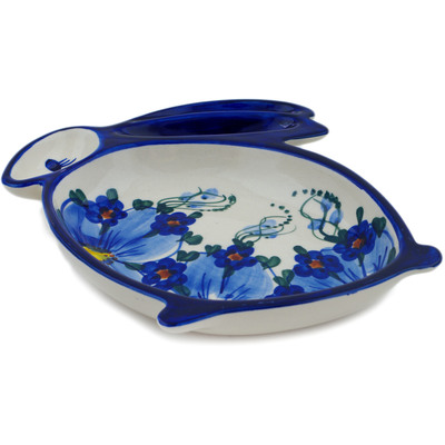 Polish Pottery Divided Dish 10&quot; Himalayan Blue Poppy UNIKAT