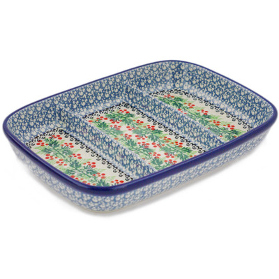Polish Pottery Divided Dish 10&quot; Holly Berry Wreath