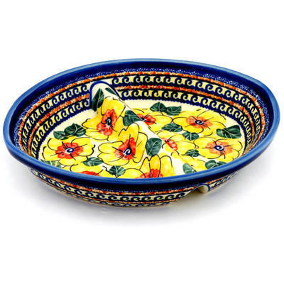Polish Pottery Divided Dish 10&quot; Lemon Poppies UNIKAT