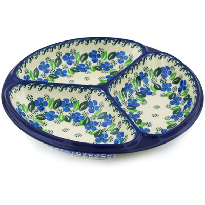 Polish Pottery Divided Dish 10&quot; Lime Flower