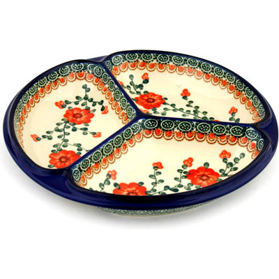 Polish Pottery Divided Dish 10&quot; Orange Poppies