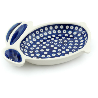 Polish Pottery Divided Dish 10&quot; Peacock Dots