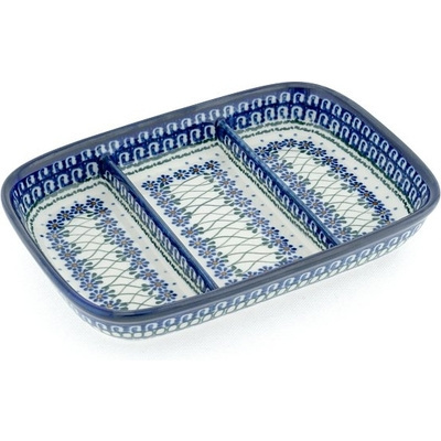 Polish Pottery Divided Dish 10&quot; Peacock Lattice UNIKAT