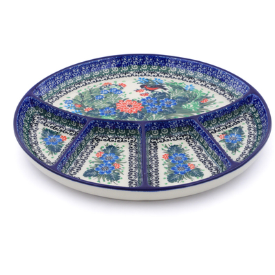 Polish Pottery Divided Dish 10&quot; Red Breasted Robin UNIKAT
