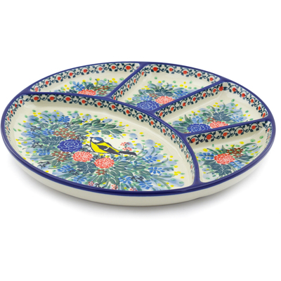 Polish Pottery Divided Dish 10&quot; Robbin&#039;s Meadow UNIKAT