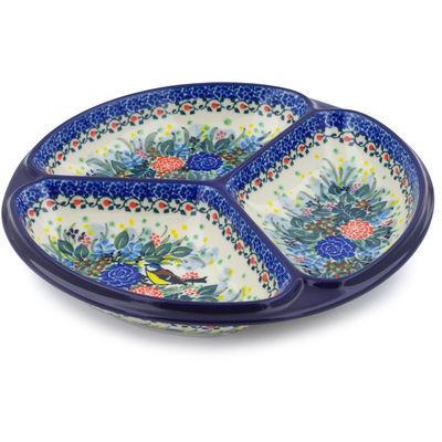 Polish Pottery Divided Dish 10&quot; Robbin&#039;s Meadow UNIKAT