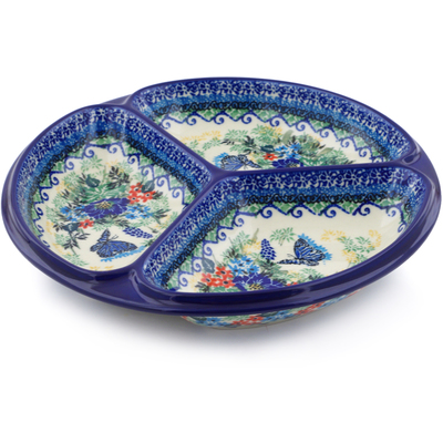 Polish Pottery Divided Dish 10&quot; Royal Blue Monarch UNIKAT