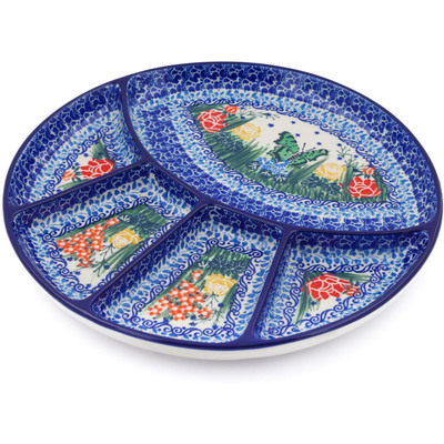 Polish Pottery Divided Dish 10&quot; Springtime Butterfly UNIKAT