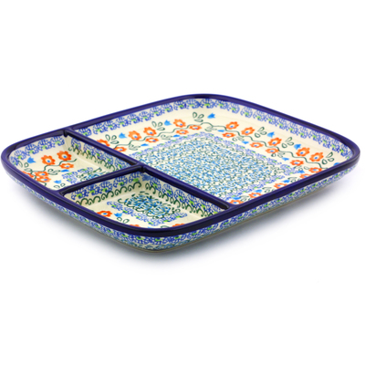 Polish Pottery Divided Dish 10" Tulip Vines