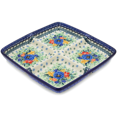 Polish Pottery Divided Dish 10&quot; Vibrant Bouquet UNIKAT