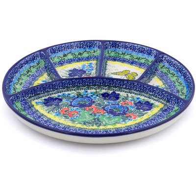 Polish Pottery Divided Dish 10&quot; Yellow Monarch Meadow UNIKAT