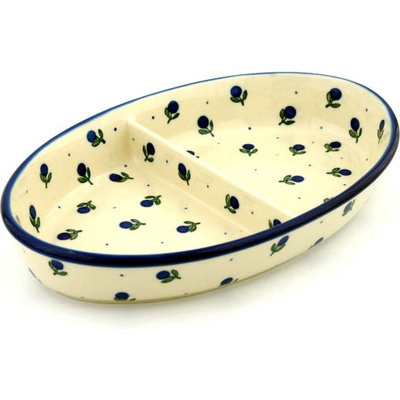 Polish Pottery Divided Dish 11&quot; Blue Buds