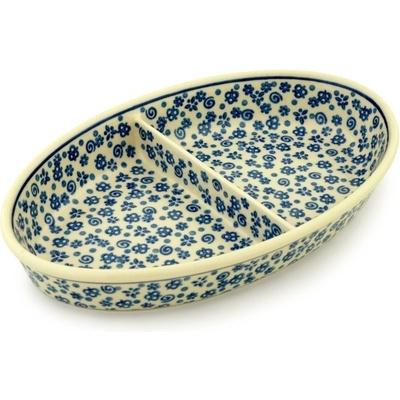 Polish Pottery Divided Dish 11&quot; Blue Confetti