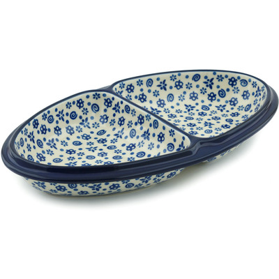 Polish Pottery Divided Dish 11&quot; Blue Confetti