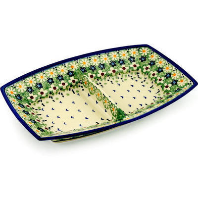 Polish Pottery Divided Dish 11&quot; Daisies In Summer UNIKAT