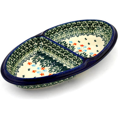 Polish Pottery Divided Dish 11&quot; Dancing Tulips