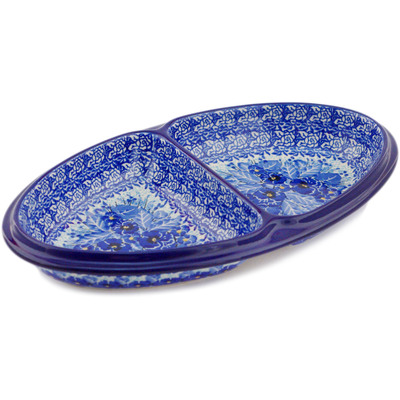 Polish Pottery Divided Dish 11&quot; Deep Winter UNIKAT